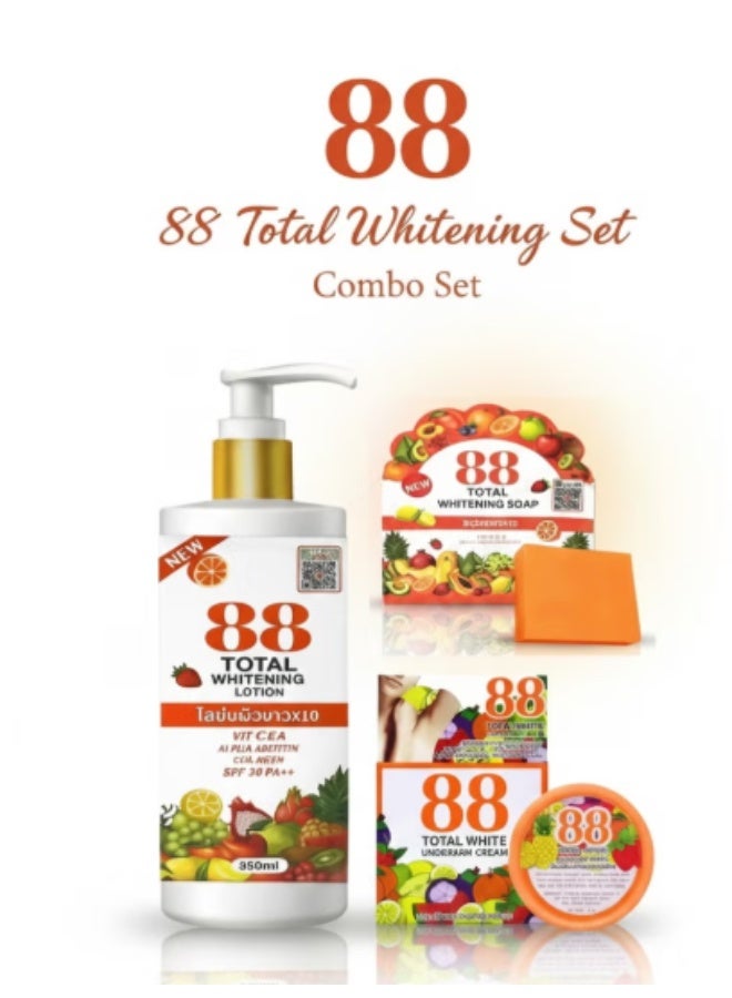 3 in 1 Combo Total White Cream Soap Body Lotion Skin Brightening Moisturizing Set with Collagen and Vitamin E